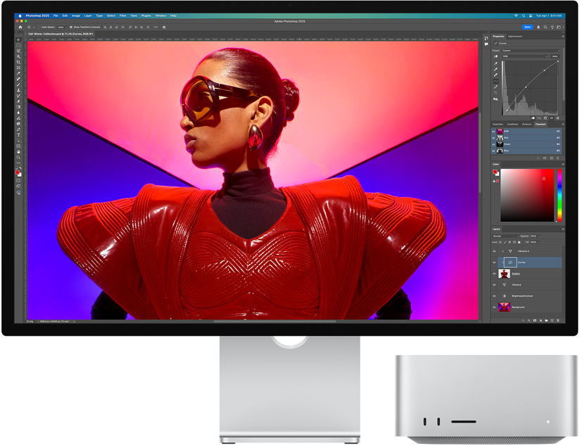 Studio Display и Mac Studio демонстрират работа с Adobe Photoshop