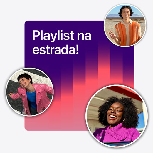 Arte de capa de uma playlist colaborativa chamada de Playlist de viagem cercada por vários emojis