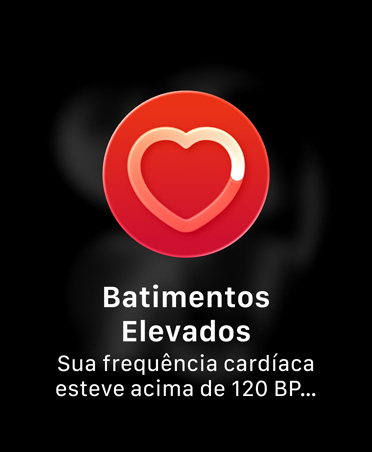 Notificação de frequência cardíaca alta, contorno de coração branco dentro de um círculo vermelho