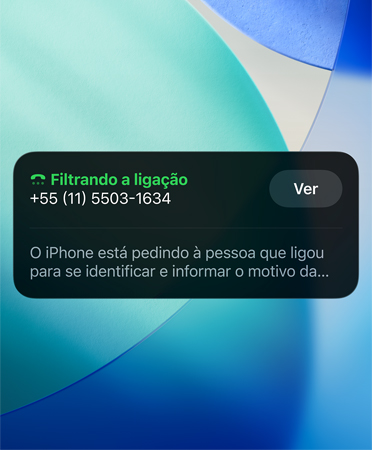 App Telefone mostrando o recurso de filtragem de ligações em uso