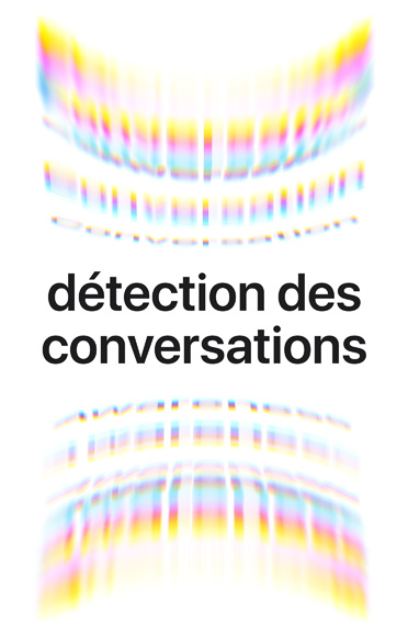 Onde sonore d’ambiance, haut et bas, le texte au centre indique : Détection des conversations