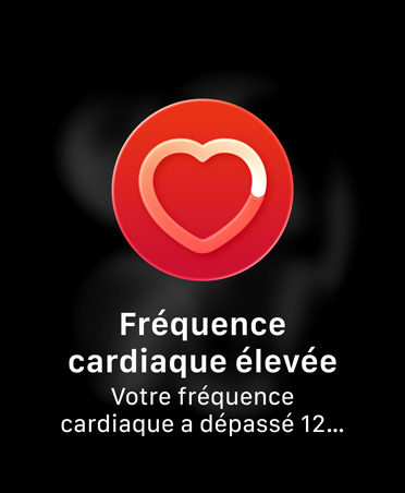 Notification de fréquence cardiaque élevée, icône du contour blanc d’un cœur dans un cercle rouge