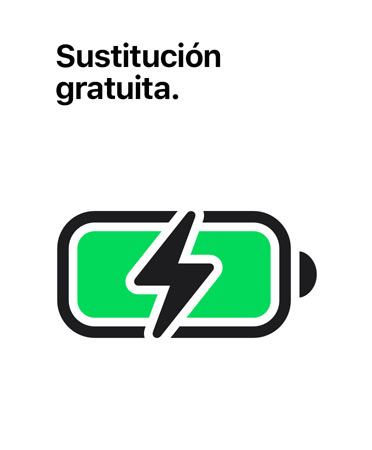 El texto «Sustitución gratuita» encima del icono de una batería cargada