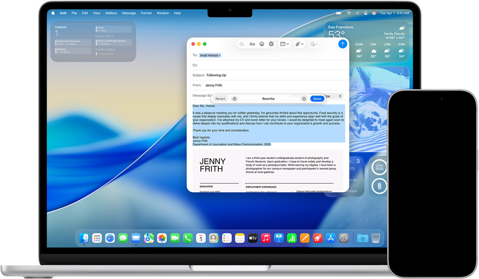Un iPhone et un Mac affichant des outils d’écriture