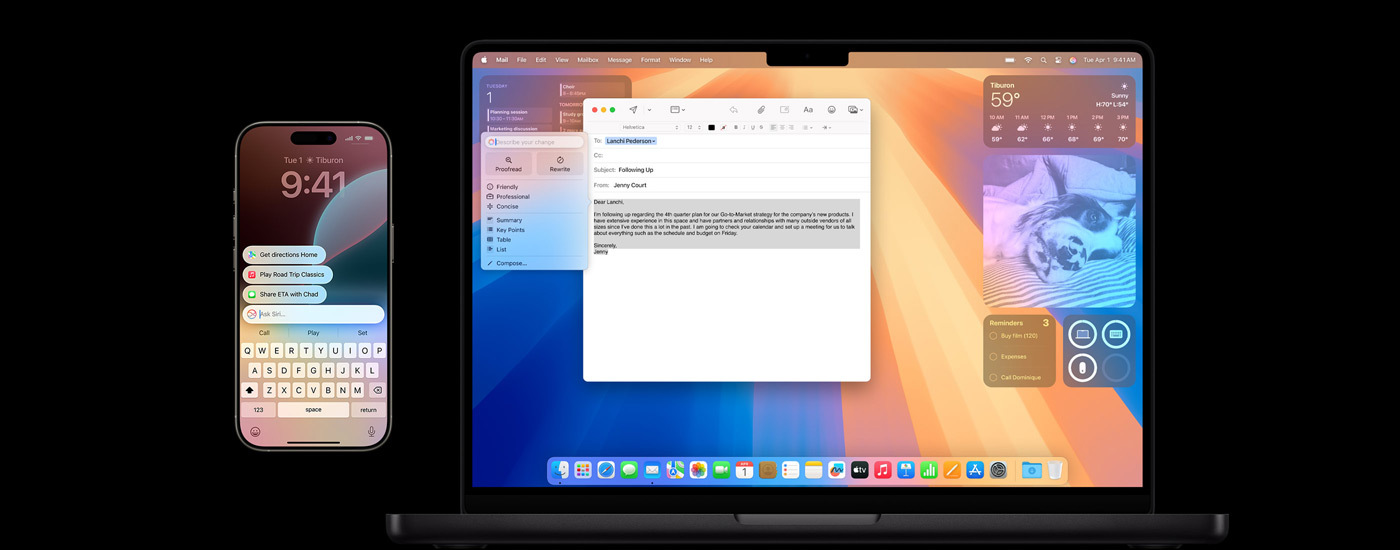 Ein iPhone und ein Mac zeigen Apple Intelligence.