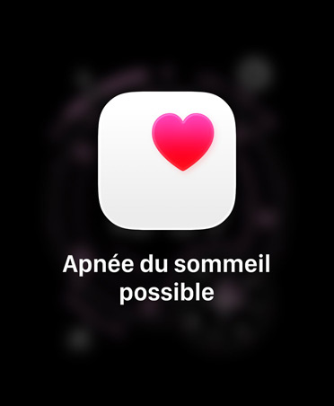 Notification de possible apnée du sommeil, cœur rose sur carré blanc