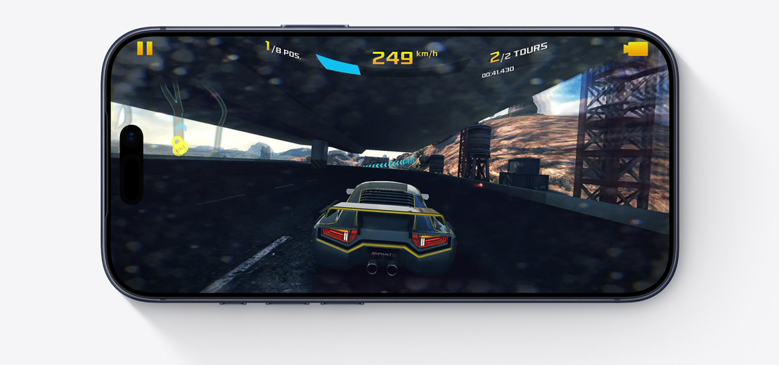 Face avant d’un iPhone, à l’horizontale, affichant une partie de jeu vidéo