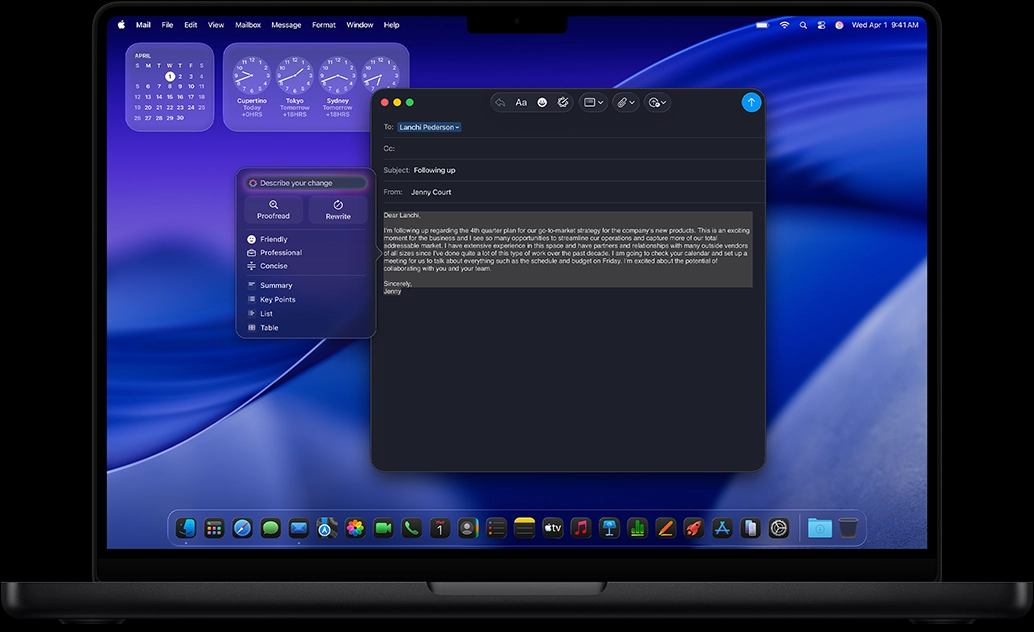 Apple Intelligence Writing Tools being used to craft an email