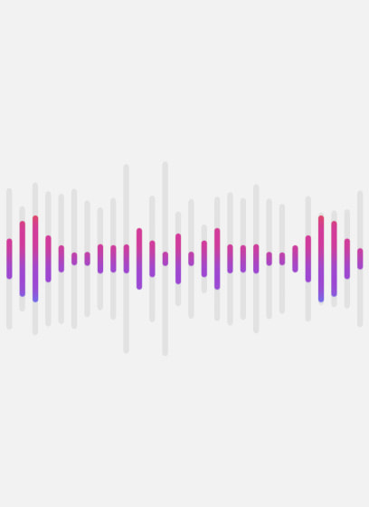 Audio waves move and reveal common background sounds, text reads: bang, whoosh, woof