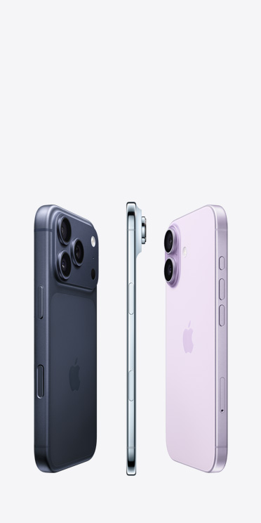 iPhone 17 Pro, eksterior belakang, sistem kamera Pro fusion membentang di bagian atas, iPhone Air, bagian samping titanium yang sangat tipis, iPhone 17, eksterior belakang, sistem kamera ganda canggih di sudut kiri atas