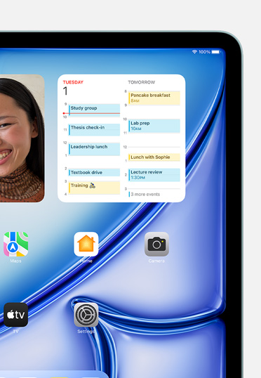 Multiple widgets and apps displayed on a screen, including Photos, Calendar, Maps, Home, Camera, TV, News and Settings.