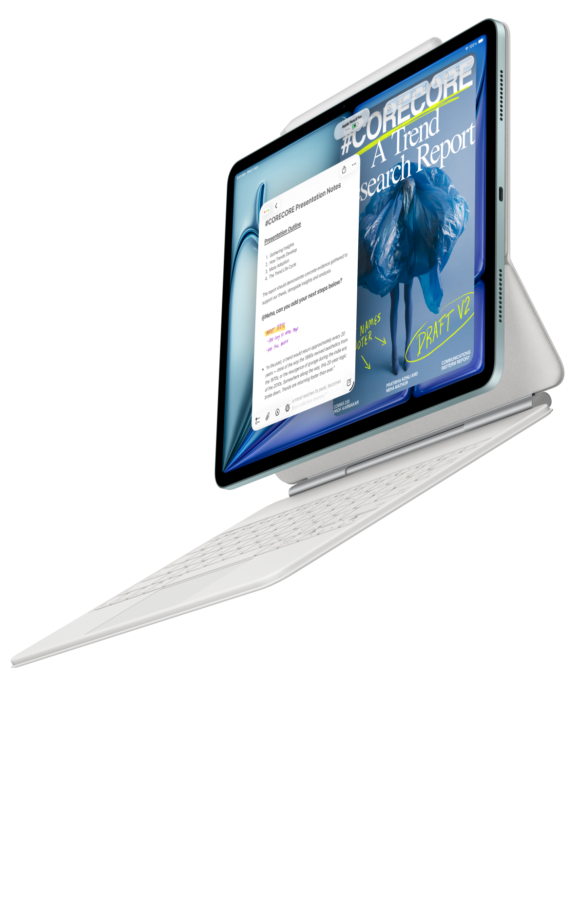 iPad Air attached to Magic Keyboard for iPad Air and Apple Pencil Pro