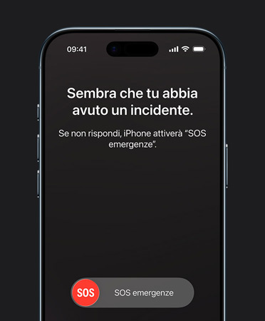 iPhone Air mostrato di fronte, funzione Rilevamento incidenti in uso