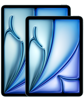صورة أمامية لجهاز iPad Air مقاس 13 إنش وجهاز iPad Air مقاس 11 إنش تظهر الفرق في الحجم.