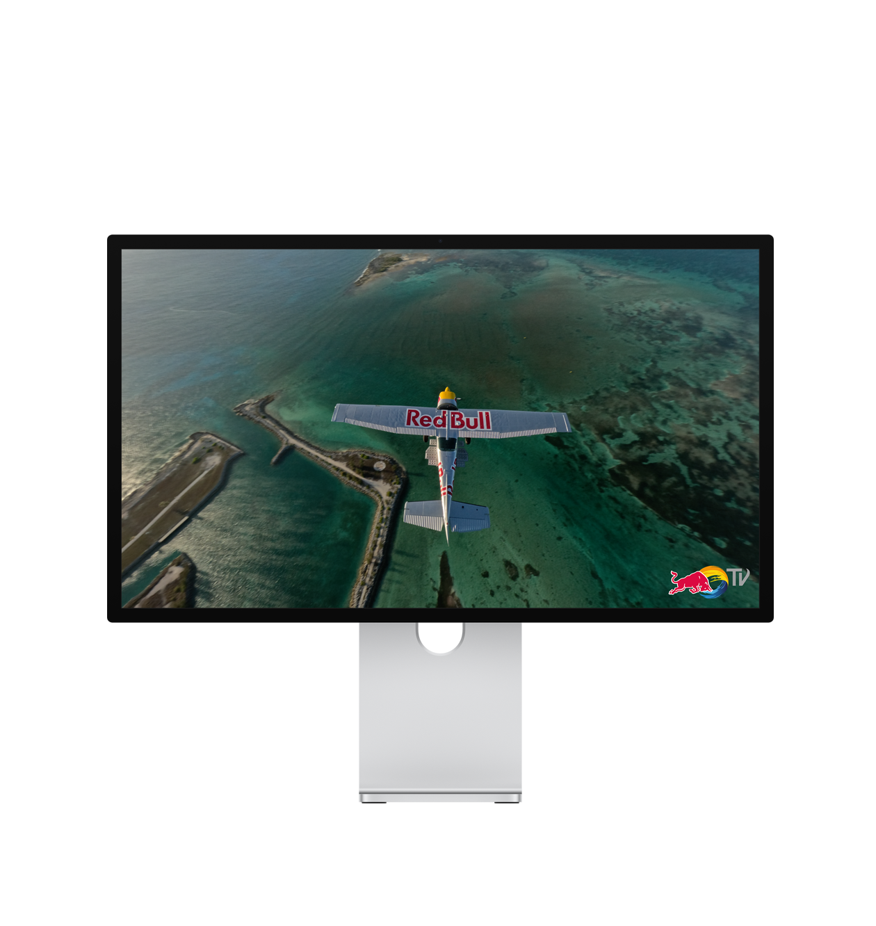 Studio Display XDR surrounded by illustrations of sound waves