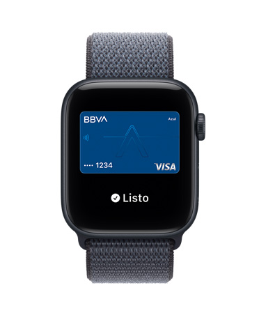 Apple Watch SE 3, caja de aluminio, blanco estelar, Apple Pay en Apple Wallet, parte lateral derecha, Digital Crown, correa loop deportiva, azul ancla