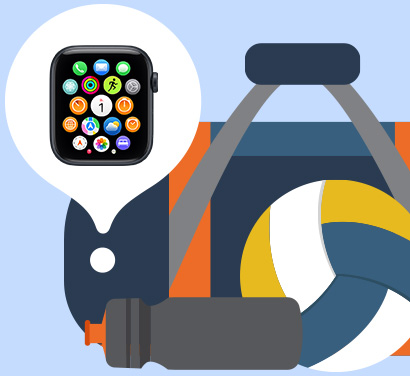 Illustration of misplaced Apple Watch found in gym bag using Find My app