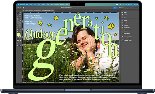 แอป Adobe InDesign แสดงอยู่บน MacBook Air