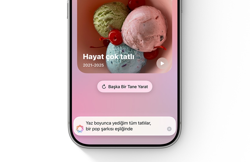 Fotoğraflar uygulamasındaki metin alanına girilen açıklama ile oluşturulmuş yeni Anılar kapağının görseli