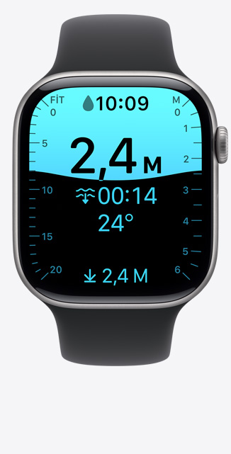 Apple Watch Series 11, alüminyum kasa, roze altın rengi, Derinlik uygulaması ekranı, 2,5 metre dalış