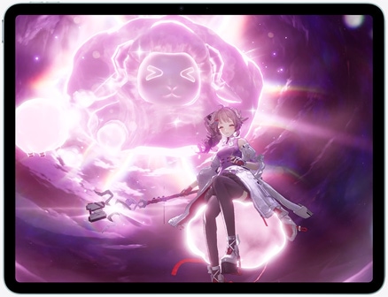 iPad Air, вигляд спереду, на екрані відображається сцена з відеогри Control