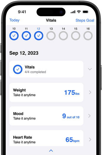 Un iPhone che mostra l’app Corrie Health.