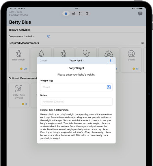 Un iPad che mostra l’app Locus Health.