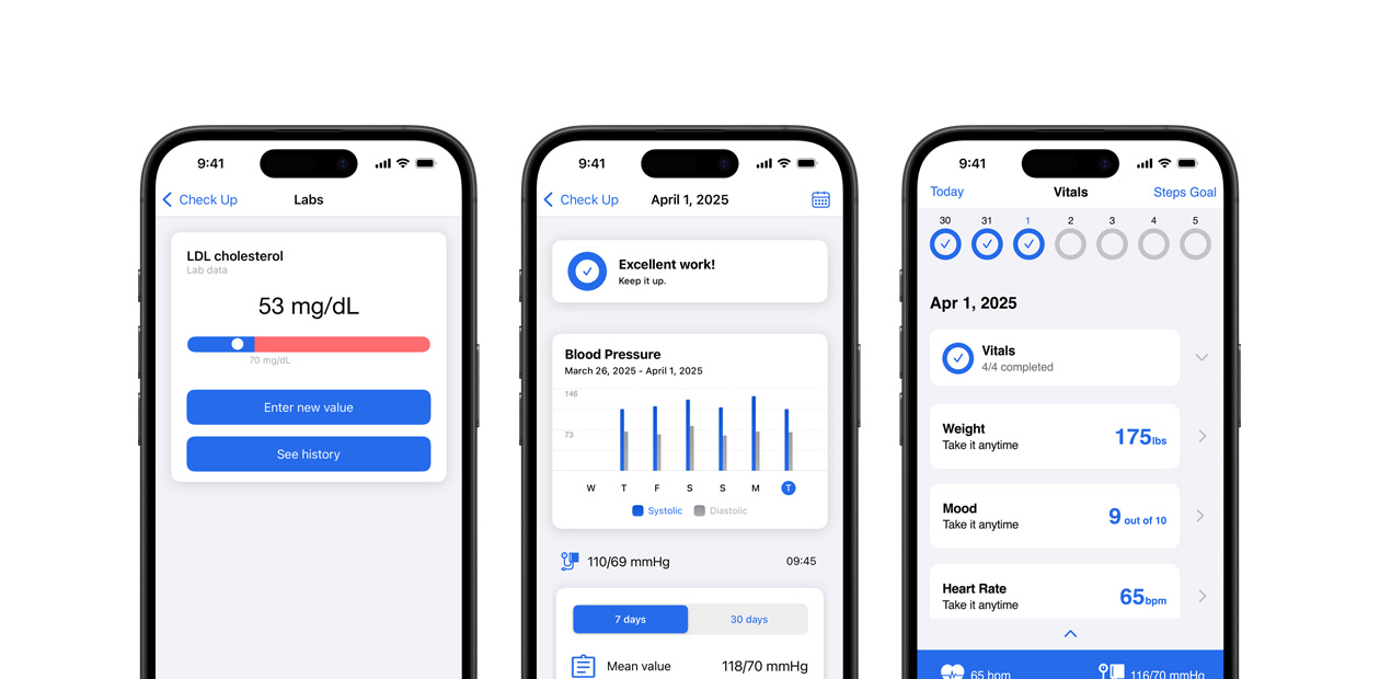 Un iPhone che mostra le funzioni dell’app Corrie Health.