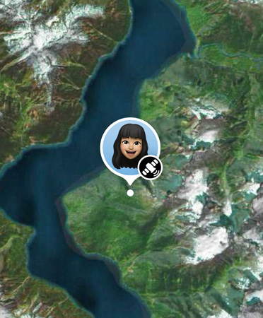 Find My via satellite feature in use, showing a person's location on a mountain