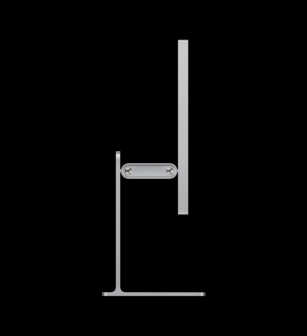 Studio Display XDR namontovaný na stojane s nastaviteľným sklonom a výškou, pohľad zo strany, aby vyniklo vyvažovacie rameno