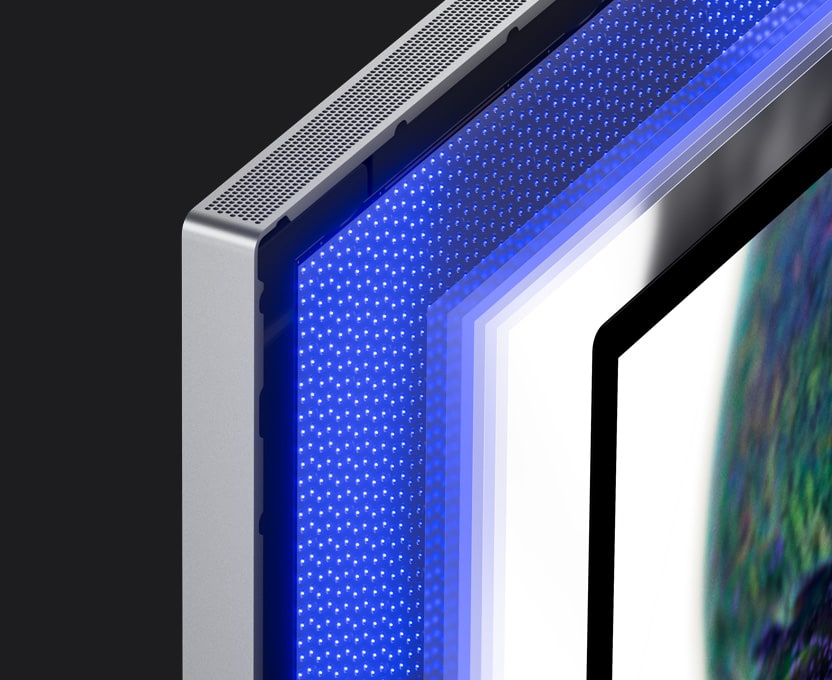 Pohľad zblízka na mini-LED diódy, ktoré pomocou podsvietenia vytvárajú množstvo zón stmievania