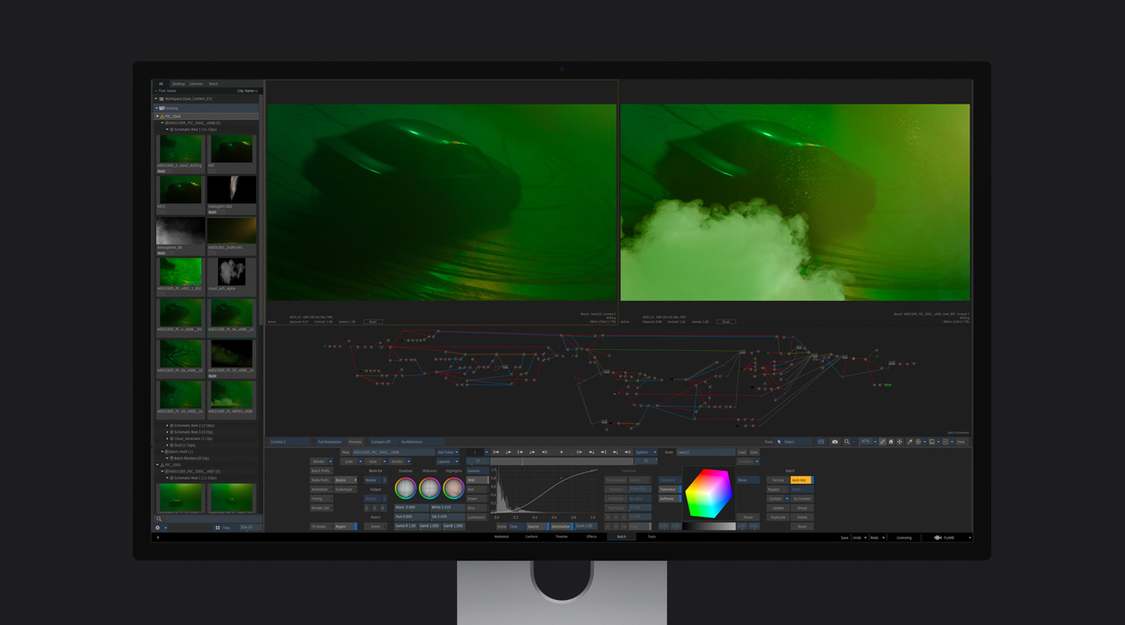 Dva obrázky auta vedľa seba v programe na vizuálne efekty, na obrázku vpravo je k výfuku pridaný oblak dymu