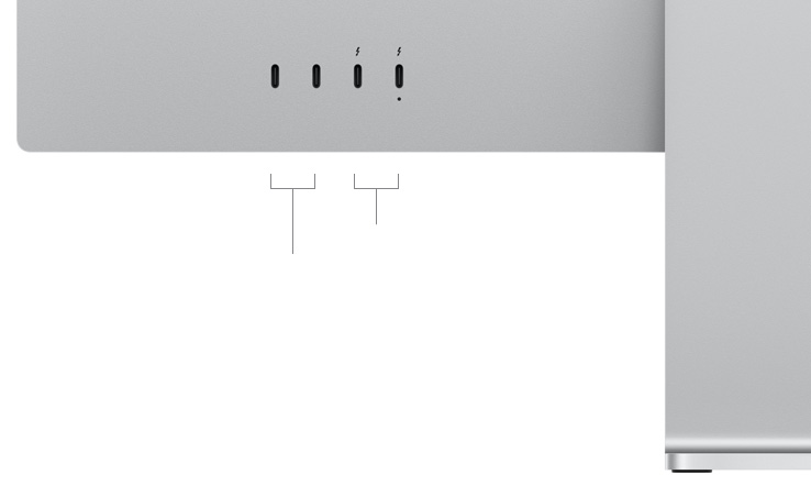 Vue arrière du Studio Display montrant deux ports USB-C et deux ports Thunderbolt 5