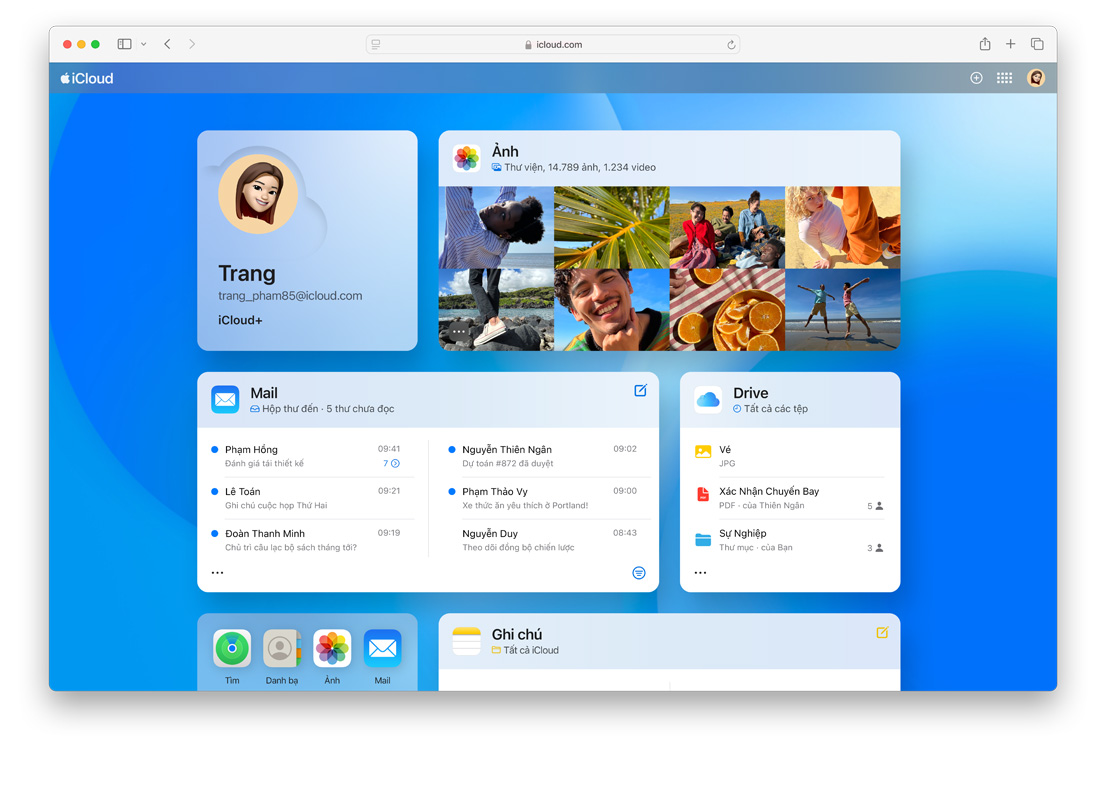 Màn hình hiển thị iCloud.com